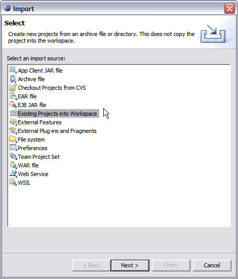 Import dialog