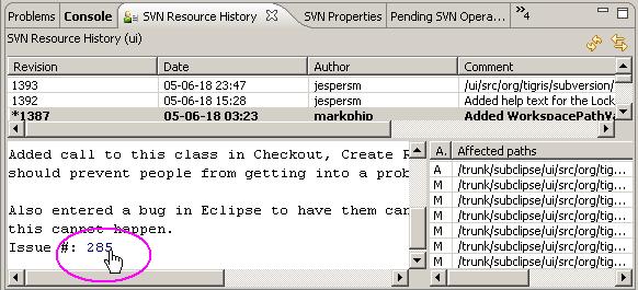 The issue number is a link back to the web page descring the bug (displayed in a web application configured in the properties)
